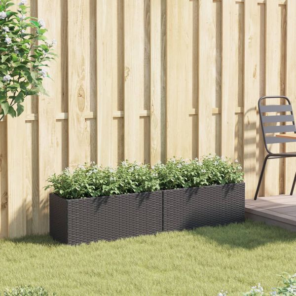 vidaXL Fioriere da Giardino con 2 Vasi Nere 72x30x32 cm in Polyrattan