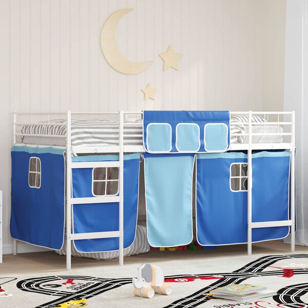 vidaXL Struttura del Letto Loft per Bambini con Tendine Bianco e Blu