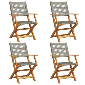 vidaXL Sedie Pieghevoli 4pz Grigie Polyrattan Legno Massello