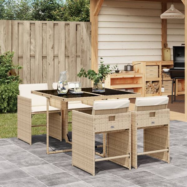 vidaXL Set da Pranzo da Giardino 5 pz con Cuscini Beige in Polyrattan