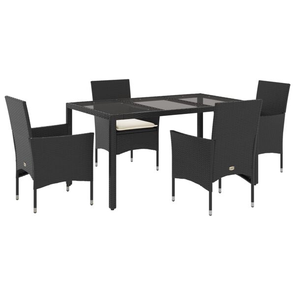 vidaXL Set da Pranzo da Giardino con Cuscini 5 pz Polyrattan e Vetro