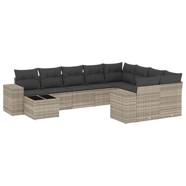 vidaXL Set Divano Giardino 10 pz con Cuscini Grigio Chiaro Polyrattan