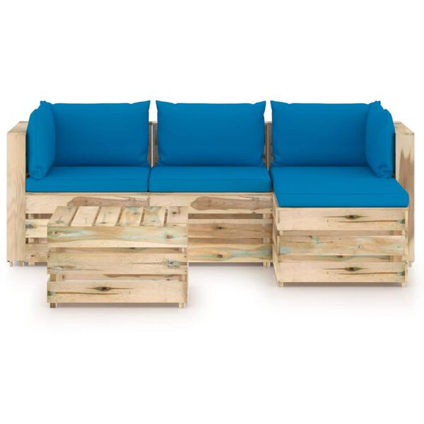 vidaXL Set Salotto da Giardino con Cuscini 5 pz Legno Impregnato Verde