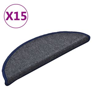 vidaXL Tappetini per scale 15 pz 56x17x3 cm Grigio scuro e blu semicircolari
