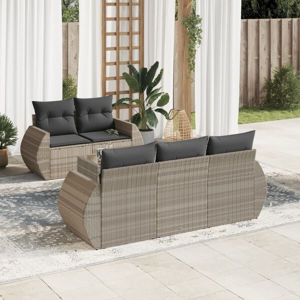 vidaXL Set Divano da Giardino 6pz con Cuscini Grigio Chiaro Polyrattan