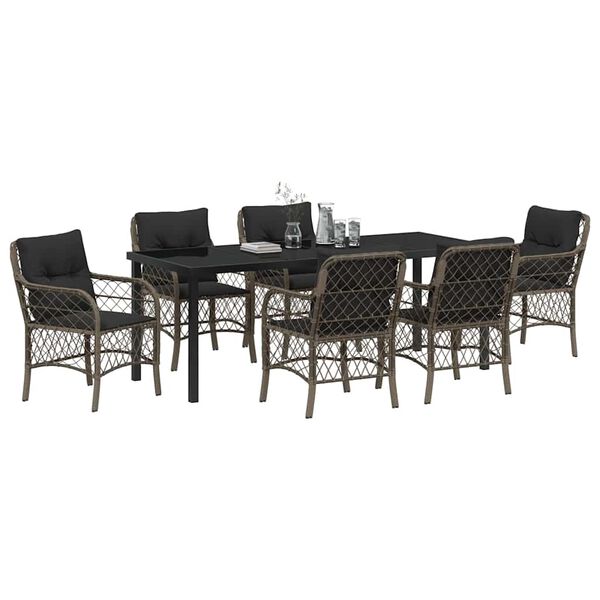 vidaXL Set da Pranzo per Giardino con cuscino 7 pcs Grigio polyrattan