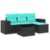 vidaXL Set Divani da Giardino 5 pz con Cuscini Nero in Polyrattan