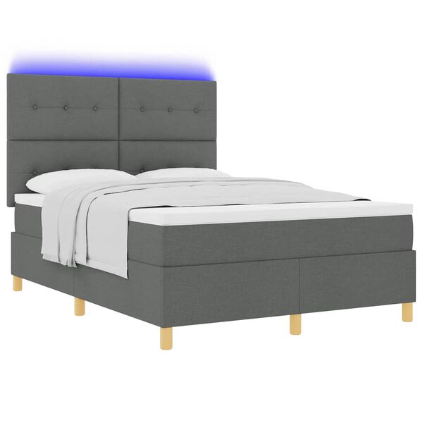 vidaXL Letto a Sorgente LED Grigio scuro 140 x 190 cm Tessuto