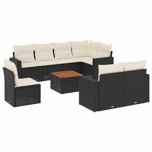 vidaXL Set Divani da Giardino 9 pz con Cuscini Nero in Polyrattan