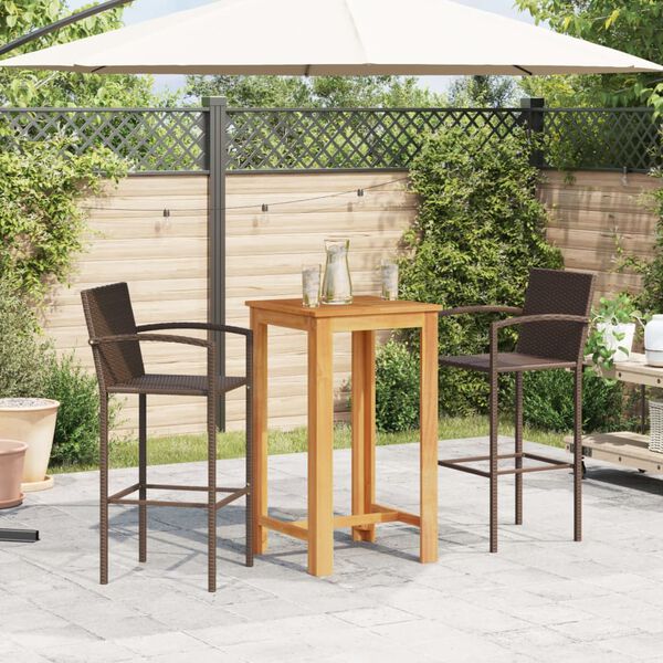 vidaXL Set Bar da Giardino 3 pz Marrone in Legno Acacia e Polyrattan