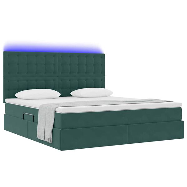 vidaXL Letto con contenitore e LED Verde Scuro 160 x 200 cm Velluto
