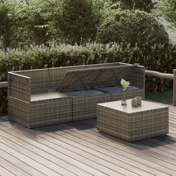 vidaXL Set Divani da Giardino 4 pz con Cuscini in Polyrattan Grigio