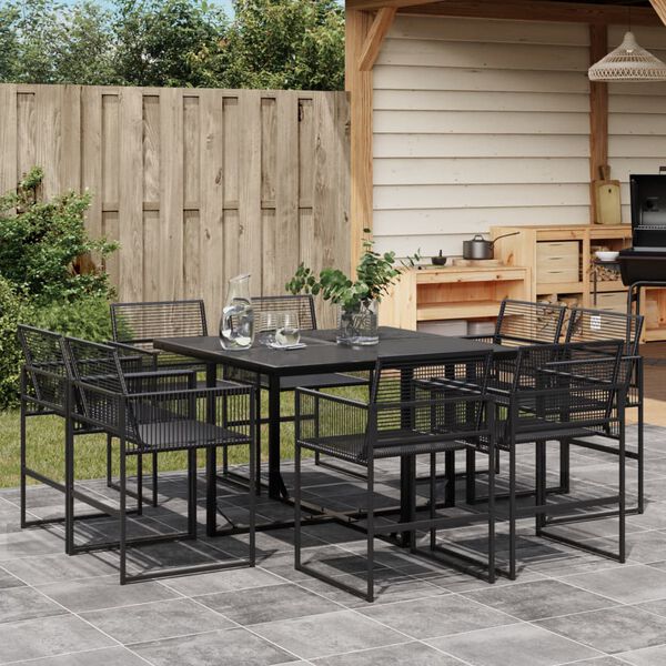 vidaXL Set da Pranzo da Giardino 9 pz Nero in Polyrattan