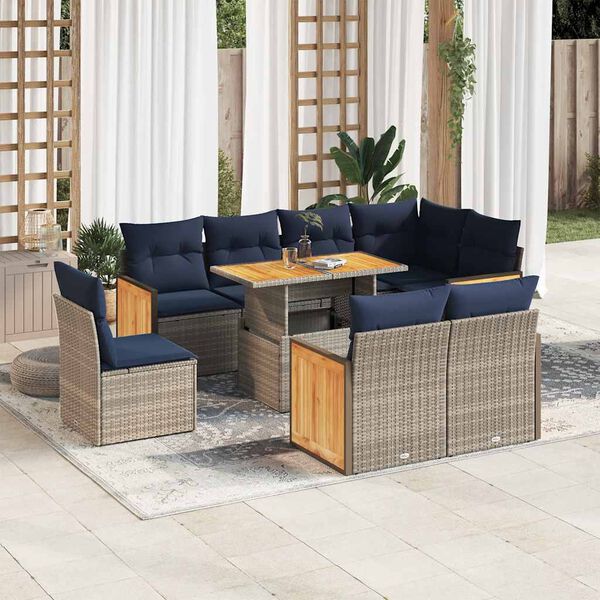 vidaXL Set Divano da Giardino 9pz con Cuscini Grigio Polyrattan Acacia