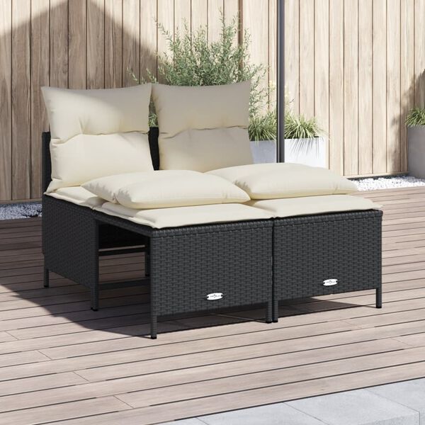 vidaXL Set Divani da Giardino 4 pz con Cuscini Nero in Polyrattan