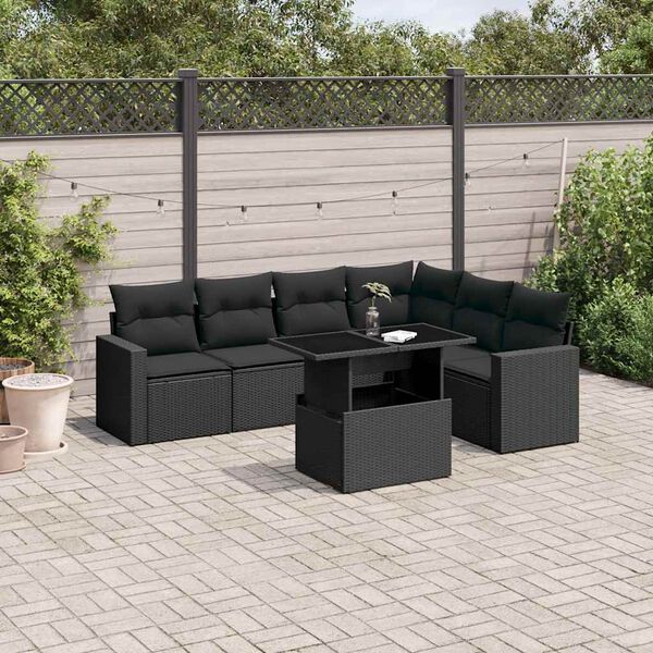 vidaXL Set Divani da Giardino con Cuscini 7pz Nero Polyrattan