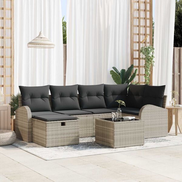 vidaXL Set di divani con cuscino 7 pcs Grigio chiaro polyrattan