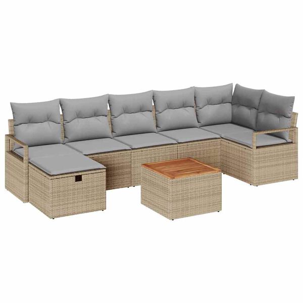 vidaXL Set Divano da Giardino con cuscino 8 pcs Beige Poly Rattan