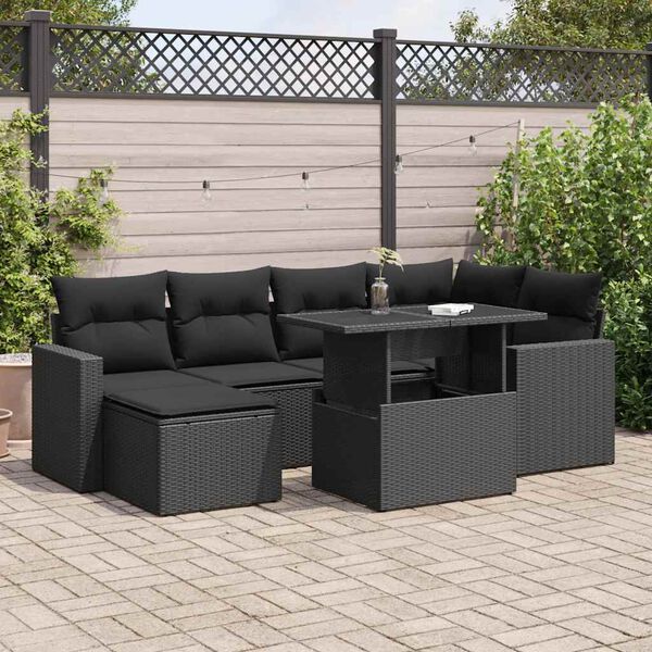 vidaXL Set Divani da Giardino con Cuscini 7pz Nero Polyrattan
