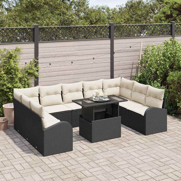 vidaXL Set di divani con cuscino 10 pcs Nero e Crema polyrattan