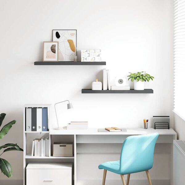 vidaXL Scaffali a Parete 2 pz Grigio Lucido 90x23,5x3,8 cm in MDF