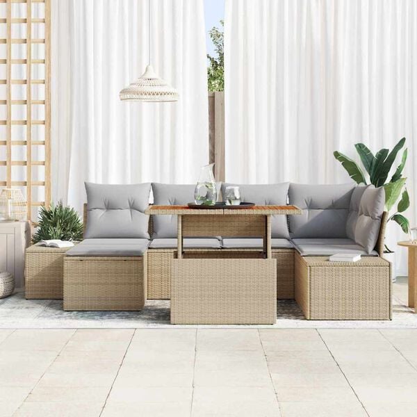 vidaXL Set Divano da Giardino 7 pcs Beige Poly Rattan
