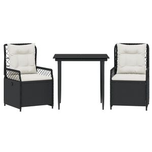 vidaXL Set da Pranzo da Giardino 3 pz con Cuscini Nero in Polyrattan