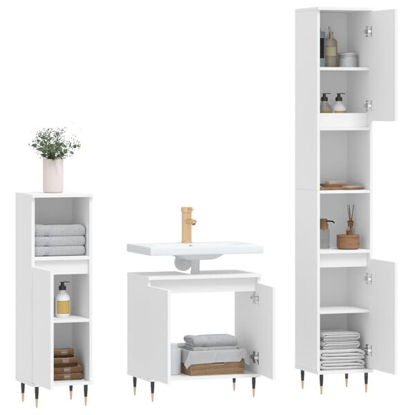 vidaXL Set di Mobili da Bagno 3 pz Bianco in Legno Multistrato