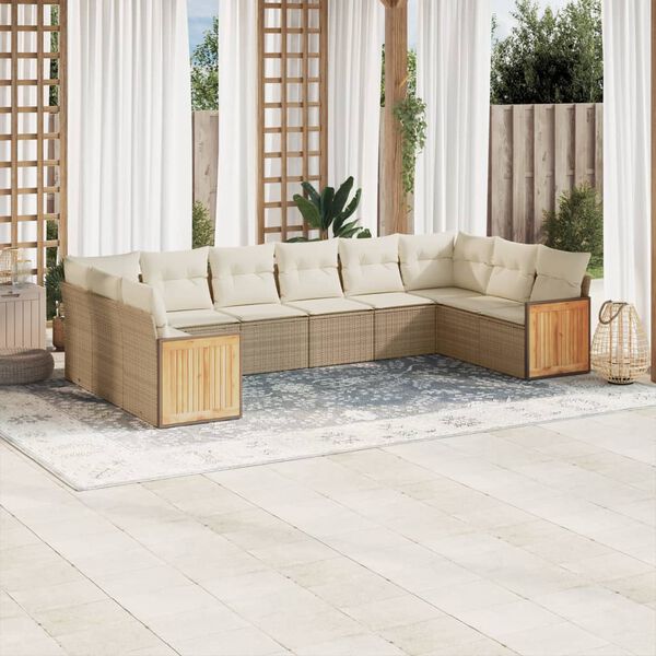 vidaXL Set Divano da Giardino 10 pz con Cuscini Beige in Polyrattan