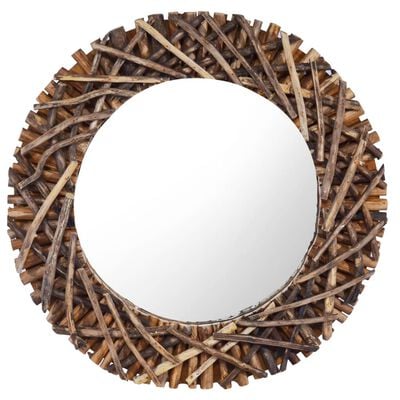 vidaXL Specchio da Parete 60 cm in Legno di Teak Rotondo
