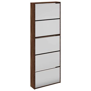 vidaXL Scarpiera con Specchio a 5 Livelli Rovere Marrone 63x17x169,5cm