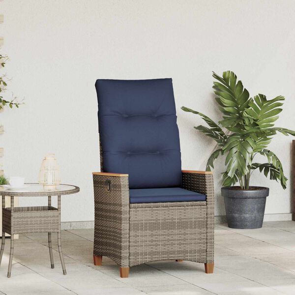 vidaXL Sedia da giardino reclinabile Grigio e Blu Navy polyrattan