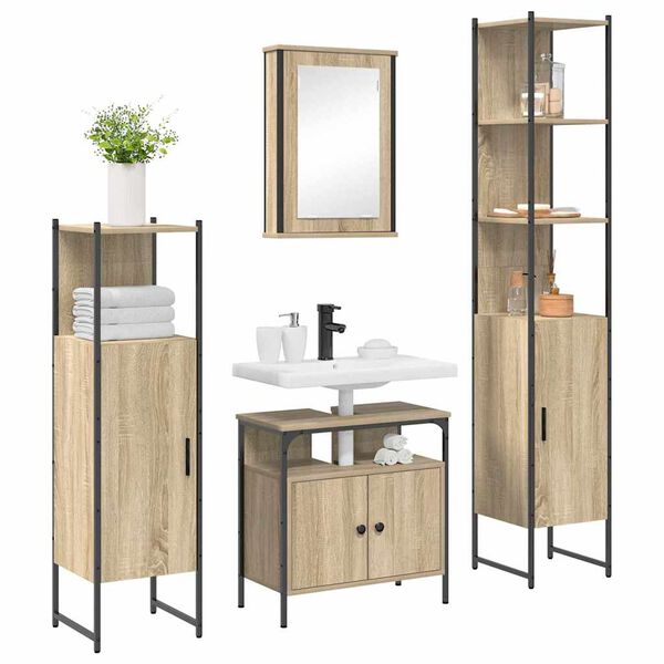 vidaXL Set di mobili per il bagno con lo scaffale 4 pcs Rovere Sonoma