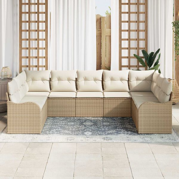 vidaXL Set Divano da Giardino 9 pcs Beige e bianco polyrattan