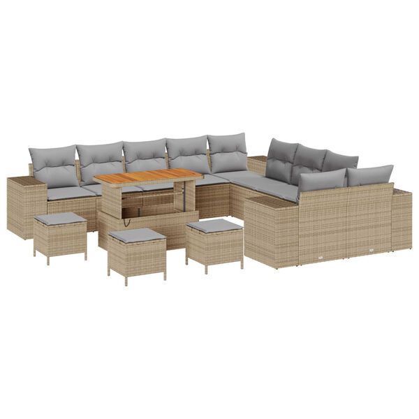 vidaXL Set Divano da Giardino con cuscino 14 pcs Beige polyrattan