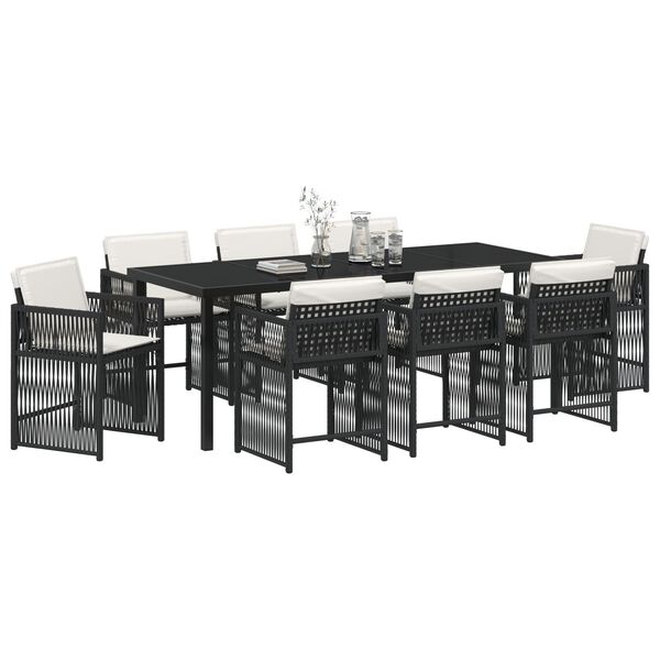 vidaXL Set da Pranzo per Giardino 9 pcs Nero polyrattan
