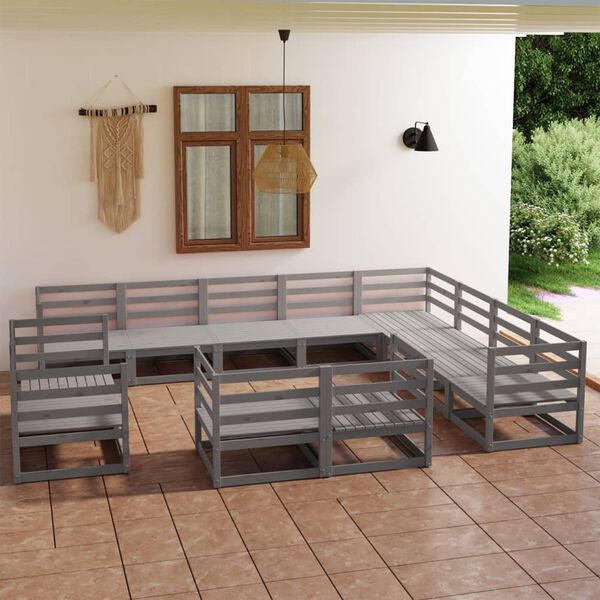 vidaXL Set Divani da Giardino 12 pz Grigio in Legno Massello di Pino