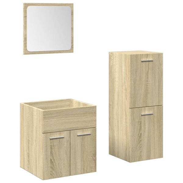 vidaXL Set Mobili da Bagno 3 pz Rovere Sonoma in Legno Multistrato
