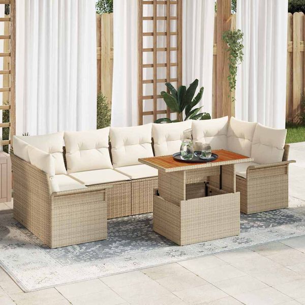 vidaXL Set Divano da Giardino 8 pcs Beige Poly Rattan