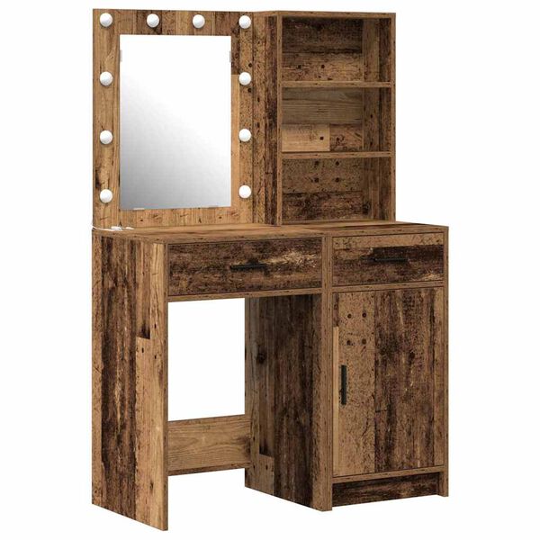 vidaXL Set da tavolo da trucco con LED con porta 2 pcs Legno vecchio