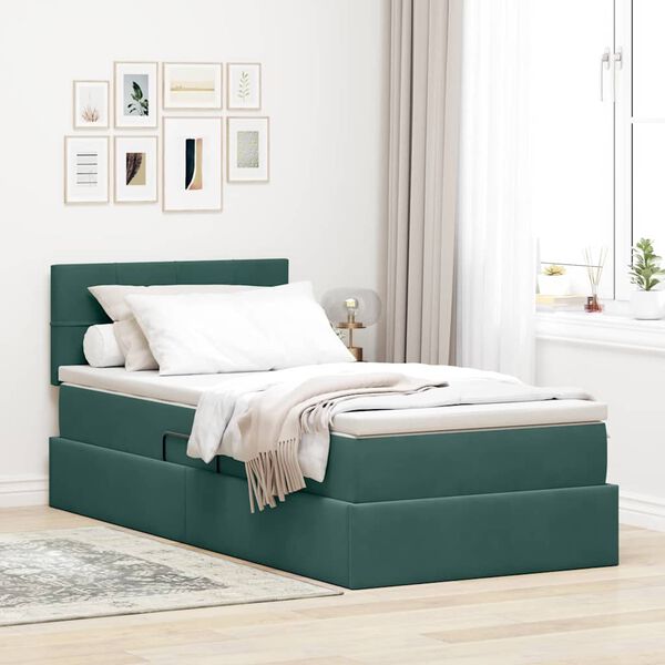 vidaXL Letto con Contenitore Verde Scuro 90 x 200 cm Velluto