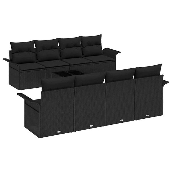 vidaXL Set Divano da Giardino con cuscino 9 pcs Nero polyrattan