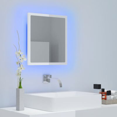 vidaXL Specchio da Bagno LED Bianco Lucido 40x8,5x37 cm in Acrilico