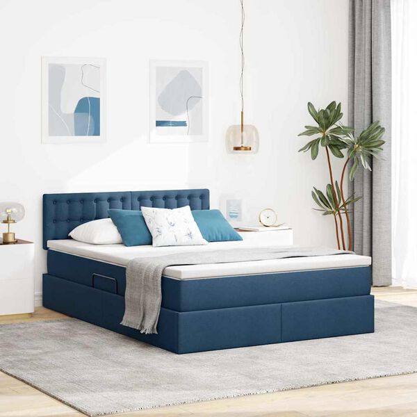 vidaXL Letto con contenitore e materasso con testiera Blu 140 x 190 cm