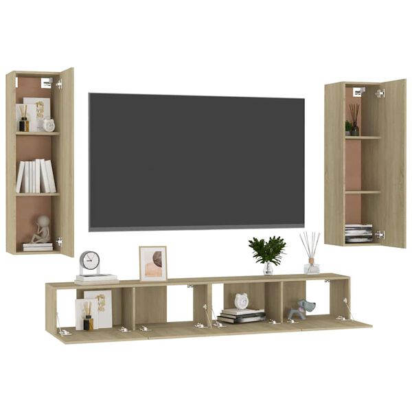 vidaXL Set di Mobili Porta TV 4 pz Rovere Sonoma in Legno Multistrato