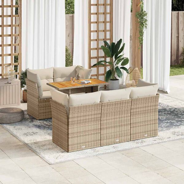 vidaXL Set Divano da Giardino 6 pz con Cuscini Beige in Polyrattan