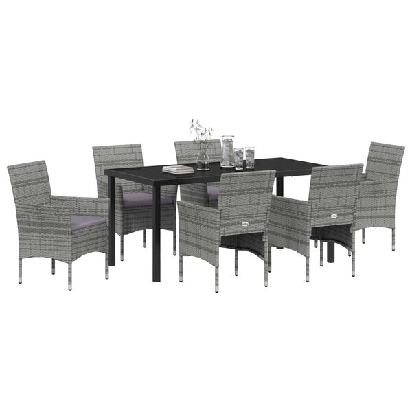 vidaXL Set da Pranzo per Giardino con cuscino 7 pcs Grigio polyrattan