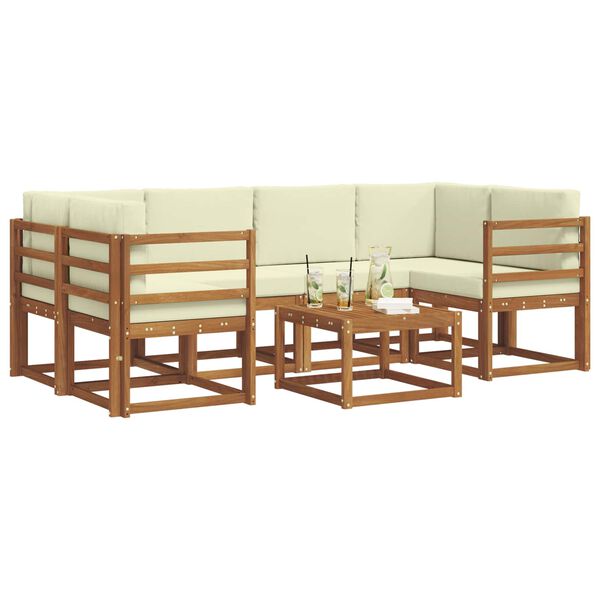 vidaXL Set di divani da esterno con cuscino 7 pcs Naturale e Crema