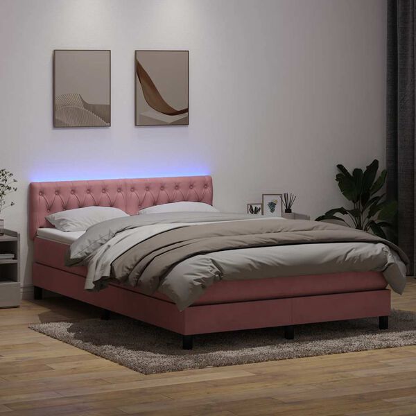 vidaXL Letto a Molle con Materasso e LED Rosa 160x210 cm in Velluto
