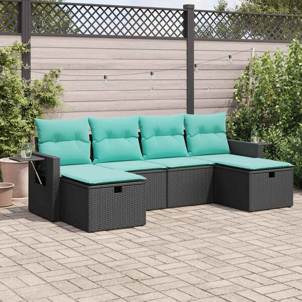 vidaXL Set Divano da Giardino 6 pz con Cuscini Nero in Polyrattan